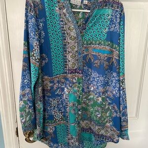 Joan Rivers Blue and Green Patterned blouse